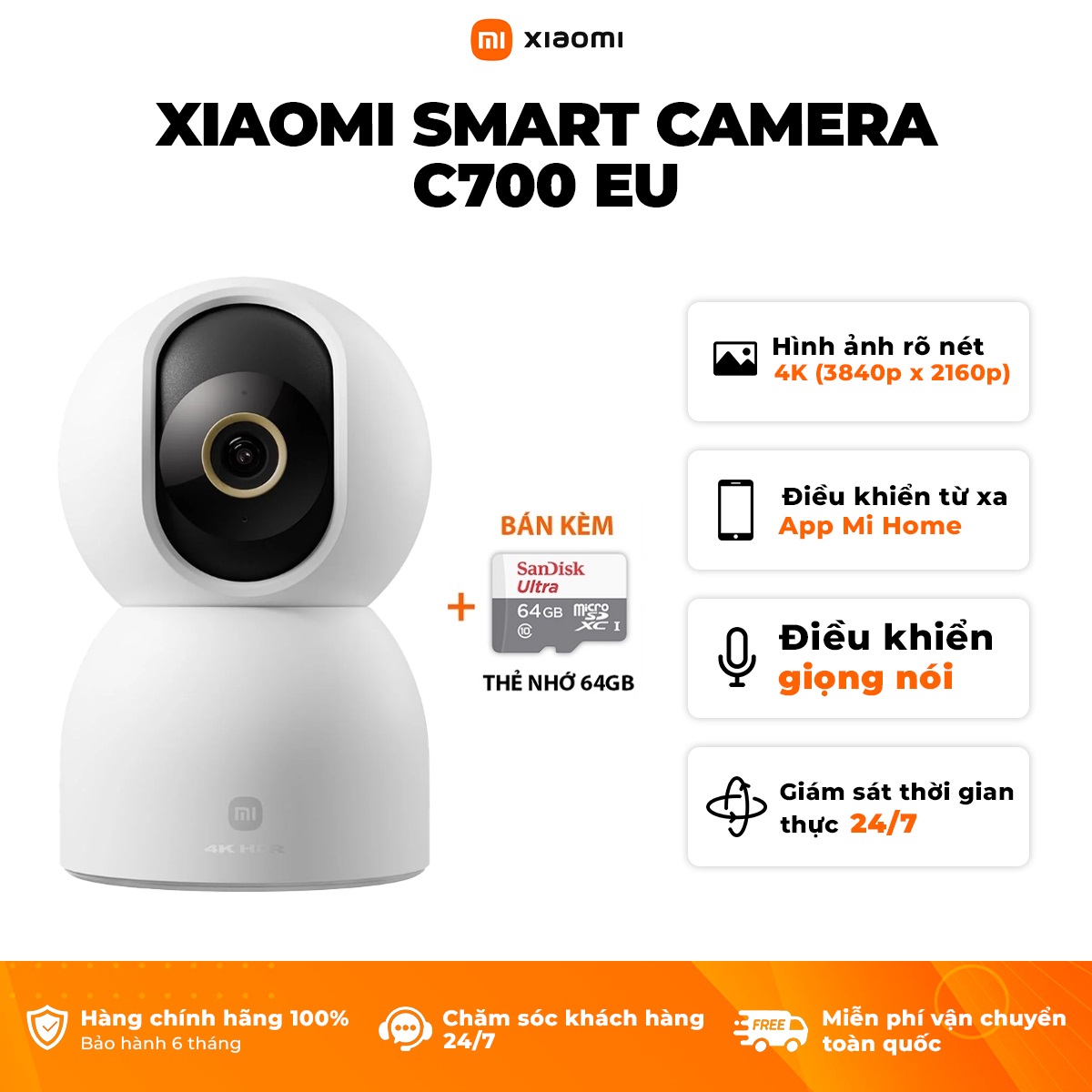 Camera Thông Minh Xiaomi Smart Camera C700 EU | 4K Siêu Nét | 8MP | Xoay 360 Độ | Phiên Bản Quốc Tế 