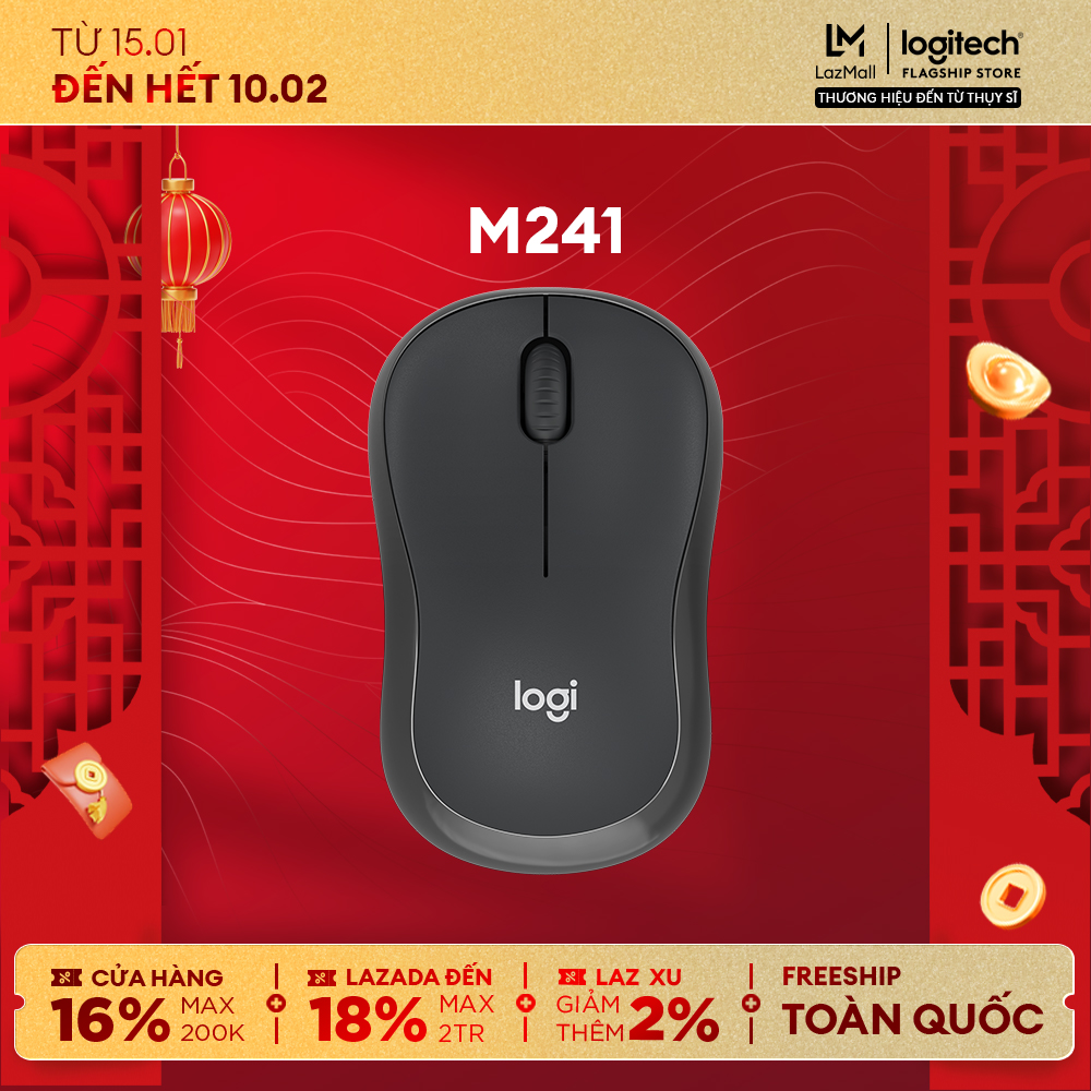 Chuột Bluetooth Logitech M241 Silent - Không dây Nhỏ gọn Tương thích Windows macOS