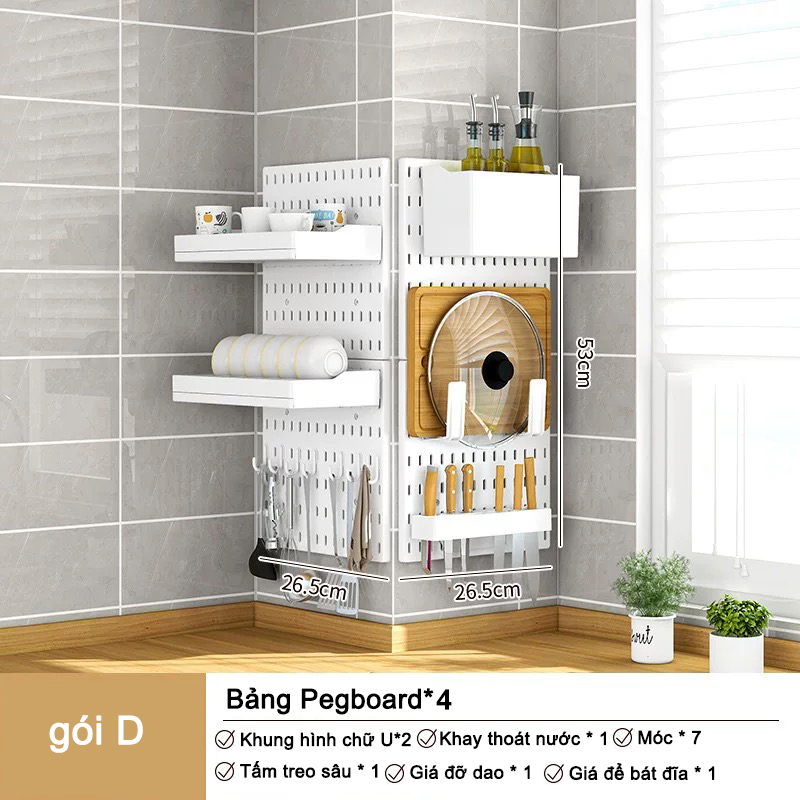 Bảng Pegboard Kệ giá treo tường trang trí pegboard để đồ decor bàn học phòng bếp nhà tắm Dán mà khôn