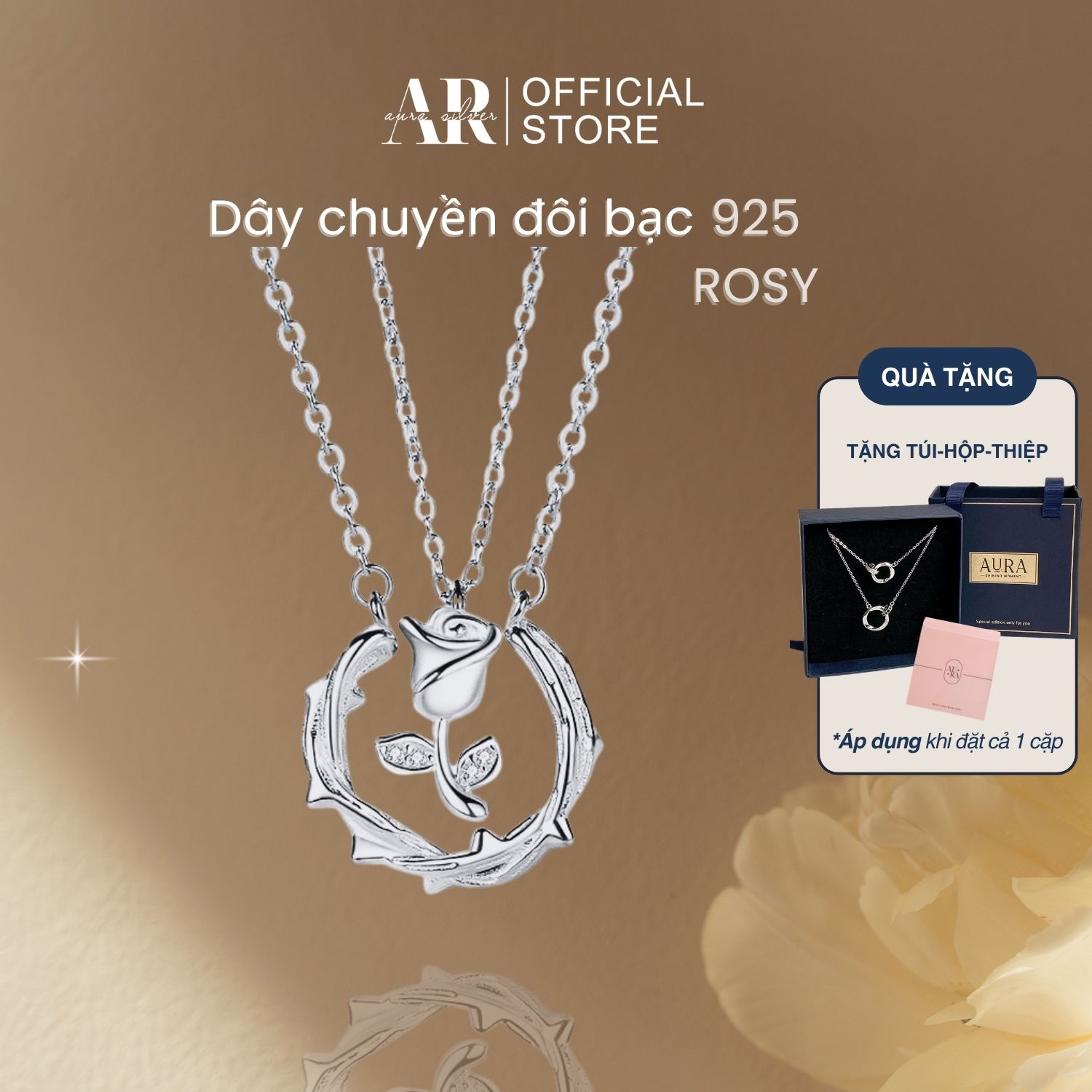 Dây chuyền bạc đôi nam nữ vòng cổ cặp đôi tình yêu bạc 925 Rosy-AURA SILVER-DCD03