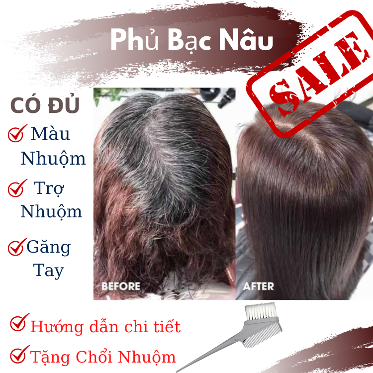 Combo Màu Nhuộm Phủ Bạc Nâu Tại Nhà G77 100Ml*2 Kèm Trợ Oxy Tặng Chổi Nhuộm