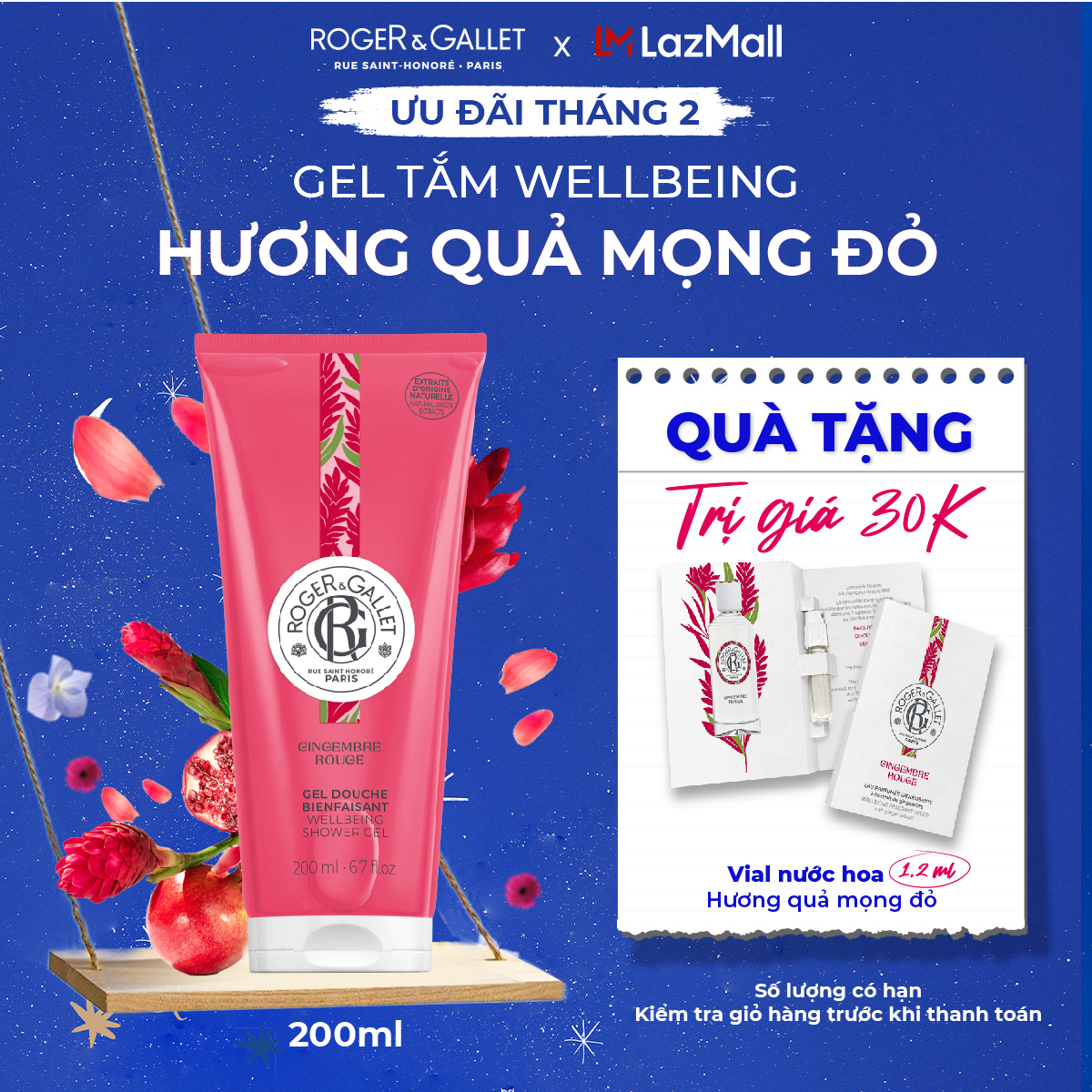 Gel tắm Wellbeing hương quả mọng đỏ Roger&Gallet Gingembre Rouge 200ml