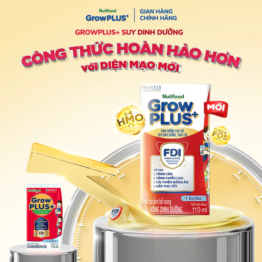 Thùng 24 hộp Sữa Nước Pha Sẵn Nutifood GrowPLUS+ Suy Dinh Dưỡng (Đỏ) - Hỗ Trợ Tăng Cân Tăng Chiều Cao Ít đường 110ml - Trên 1 tuổi (Bao bì tùy đợt nhập hàng)