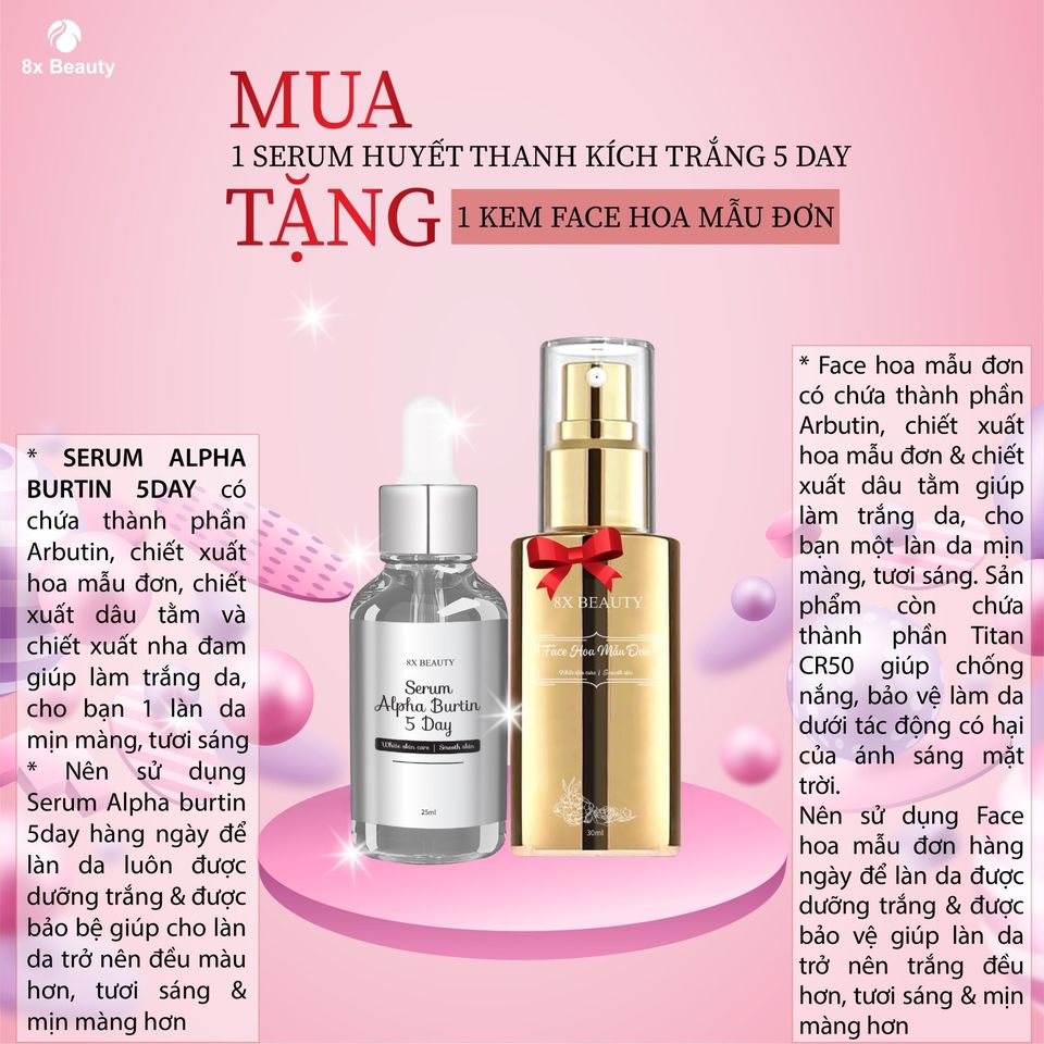 Bộ Sp Kem Face Hoa Mẫu Đơn + Serum Kích Trắng 5 Ngày Trắng Da Mờ Nám Tàn Nhangtrắng Hồng Tự Nhiên