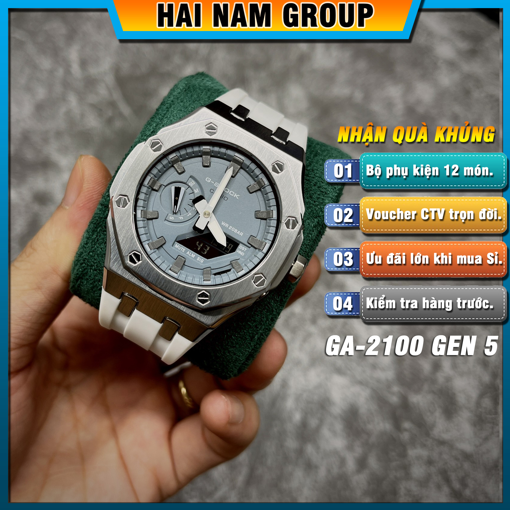 Đồng hồ nam G-SHOCK GA-2100-1A Custom Ap Gen 5 HNG5011 Dây nhựa vỏ thép - Full chức năng - Đầy đủ phụ kiện