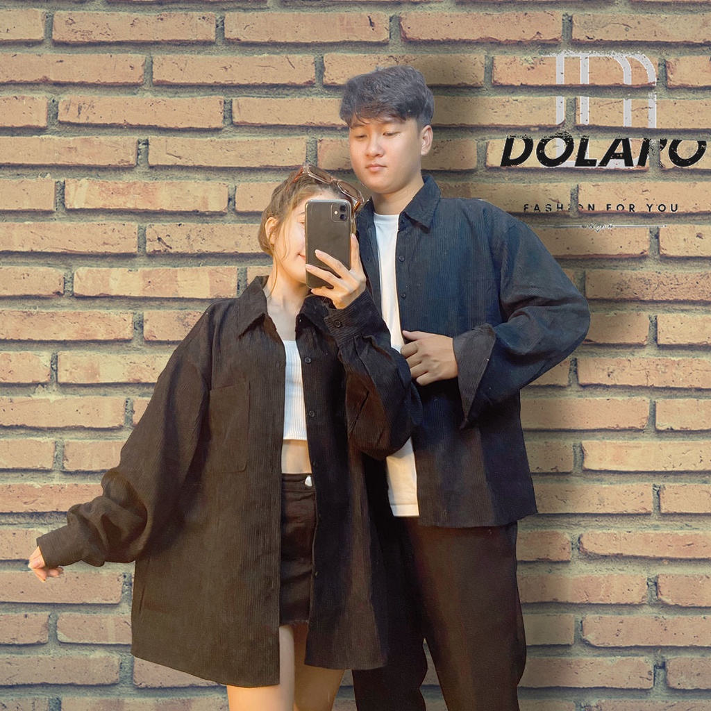 Áo sơ mi tay dài nam nữ dáng rộng cao cấp vải nhung tăm local brand DOLARO, áo đôi cặp nhung tăm tay