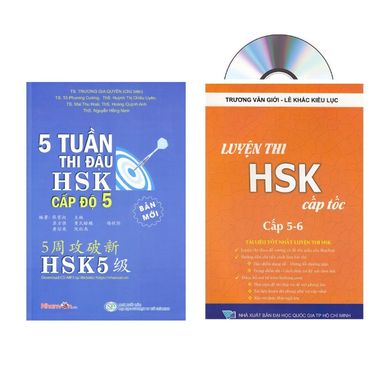 Sách - Combo: 5 Tuần Thi Đậu HSK5 + Luyện thi HSK cấp tốc cấp 5-6 +DVD tài liệu