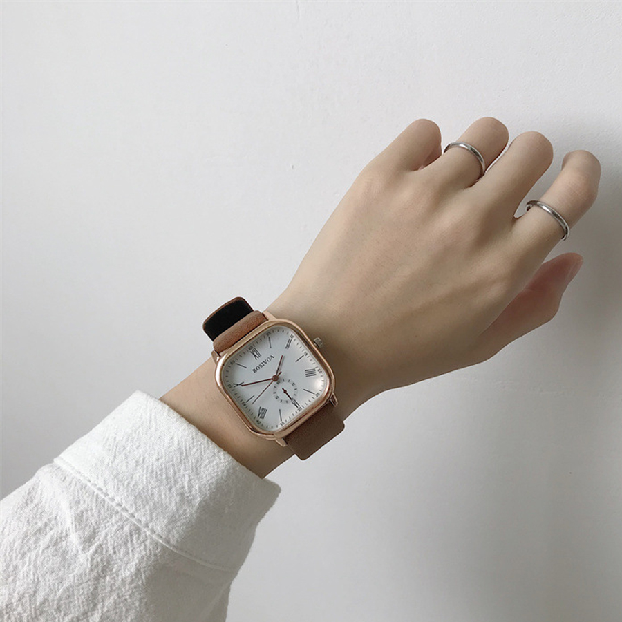 Đồng Hồ Nam Nữ Dây Da ROSIVGA - Đồng hồ đeo tay thời trang mặt vuông
