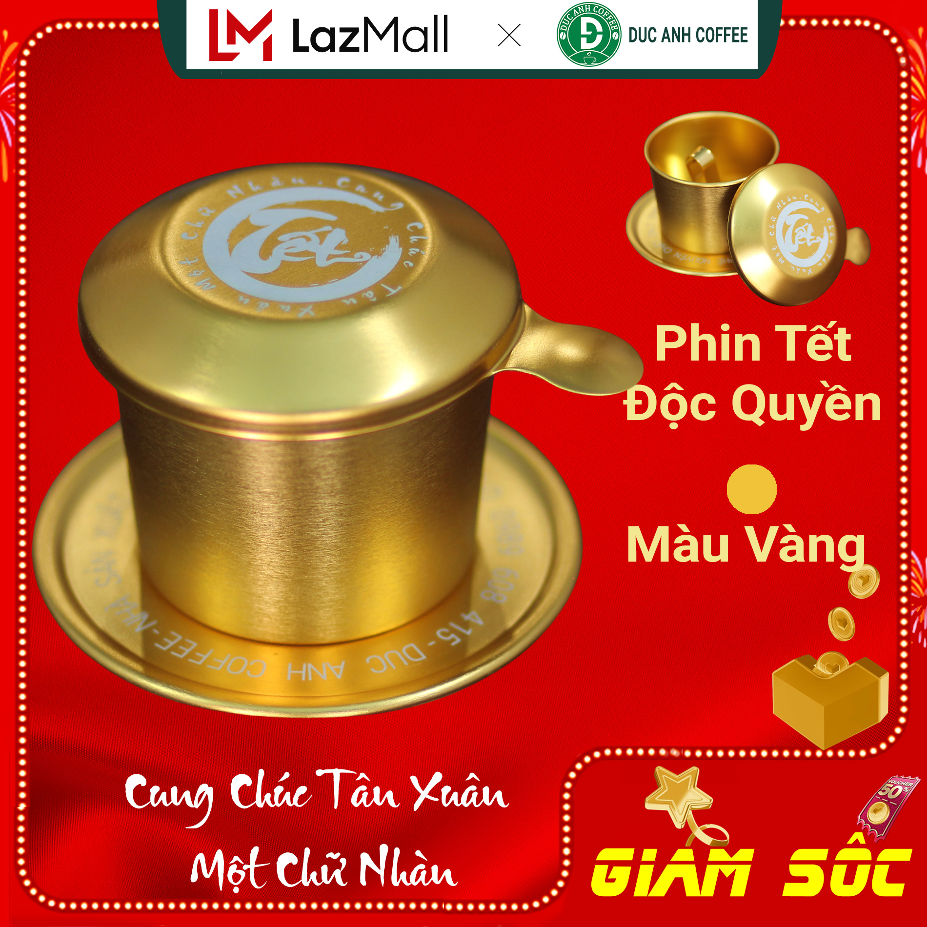 [PHIÊN BẢN TẾT] Phin Vàng nhôm cao cấp sanh chảnh chuyên pha cafe nguyên chất - công nghệ xi Anodizi