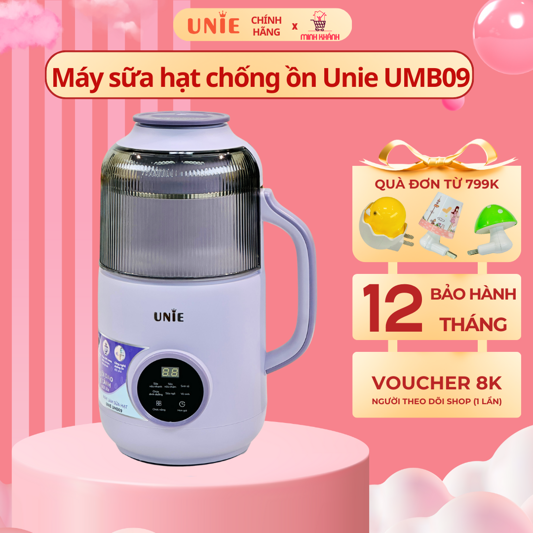 Máy làm sữa hạt Unie UMB09 - Nắp chống ồn 8 lưỡi dao cho sữa hạt sánh mịn - COMBO CHÀO HÈ SỐ 1