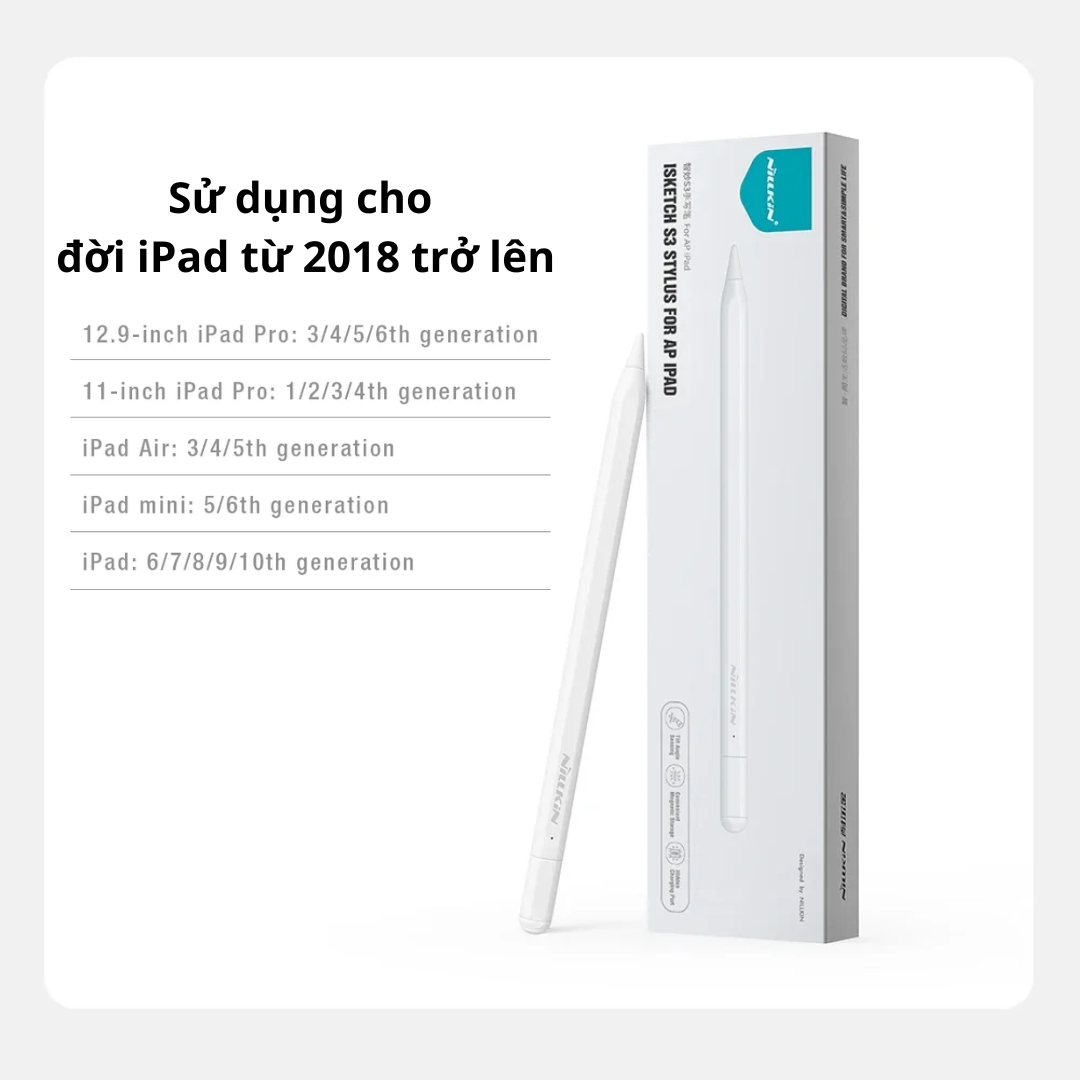 Bút cảm ứng stylus chống tì tay công nghệ Chip iTouch 3.0 Nillkin iSketch S3 cho Máy tính bảng iPad 