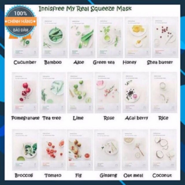 [Hcm]Mặt Nạ Giấy Innisfree My Real Squeeze Mask ❤️ Đủ 18 Vị ❤️ Mua 10 Tặng 1 ❤️ 20Ml Sản Phẩm Tốt Chất Lượng Cao Và Cam Kết Hàng Đúng Như Hình Ảnh