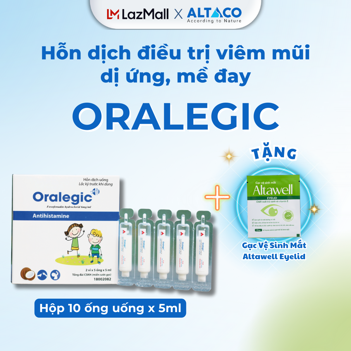 Ống uống Oralegic - Giúp hỗ trợ giảm viêm mũi dị ứng mề đay 5ml (Novocare)