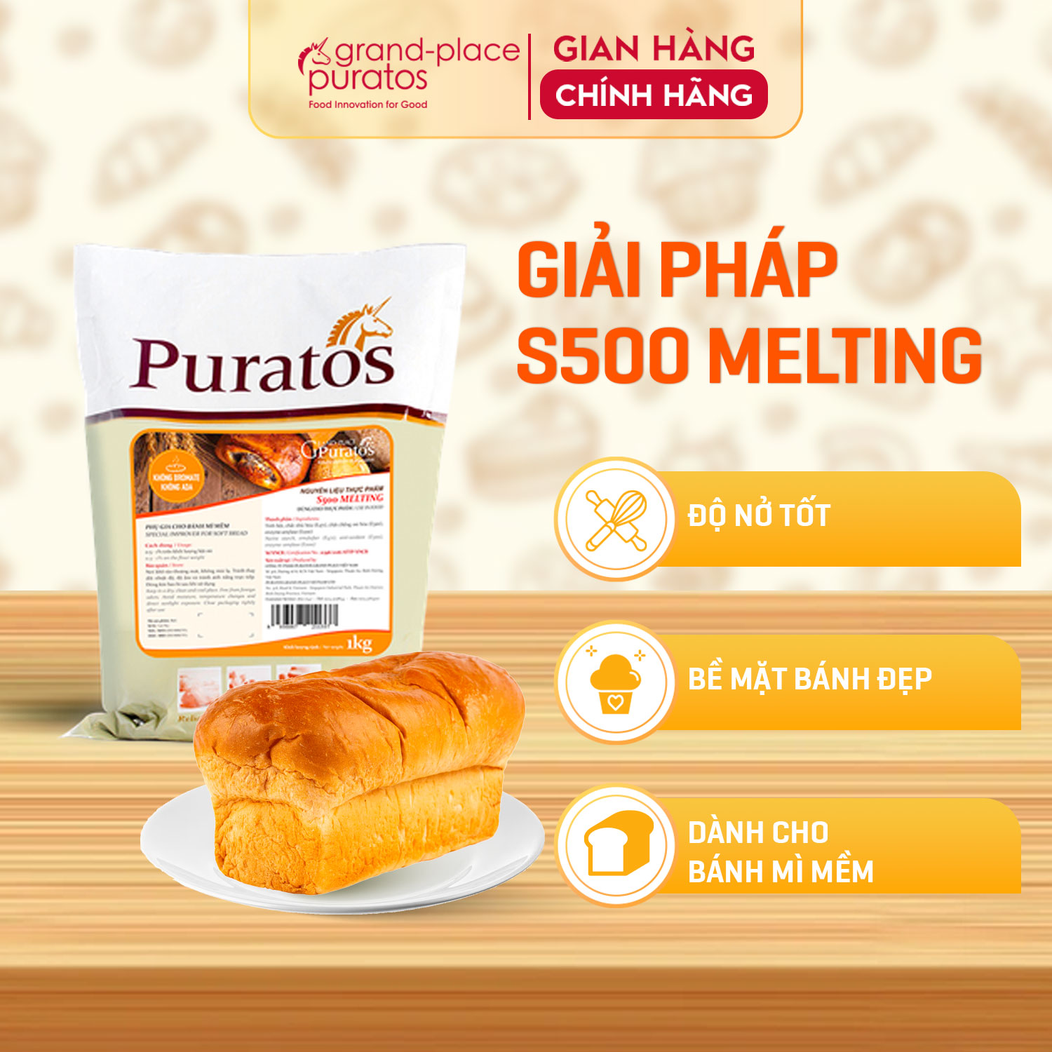 Phụ Gia Bánh Mì Mềm S500 Melting Puratos Grand-Place VN -1 Kg-4116081