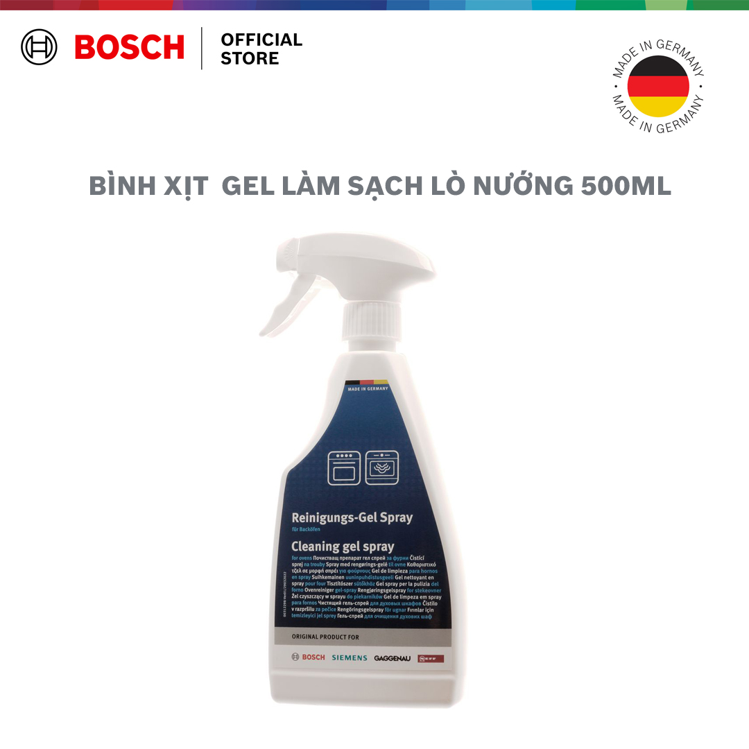 Gel xịt vệ sinh lò nướng và lò vi sóng Bosch 500ml 00312482 - Loại bỏ vết cháy khét trong lò nướng