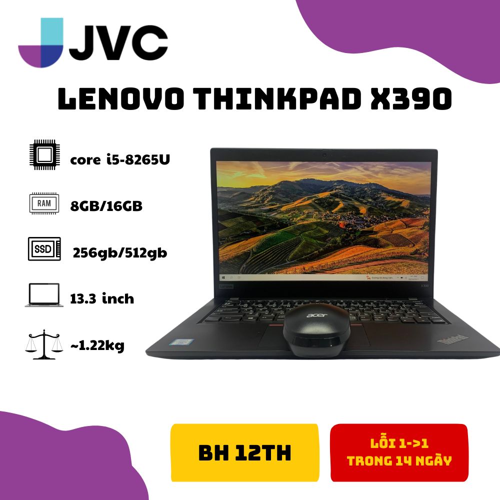 Laptop xách tay giá rẻ lenovo Thinkpad X390 I5 – 8265U Ram 8GB SSD 256GB 13.3 HD Card On Pin 90%