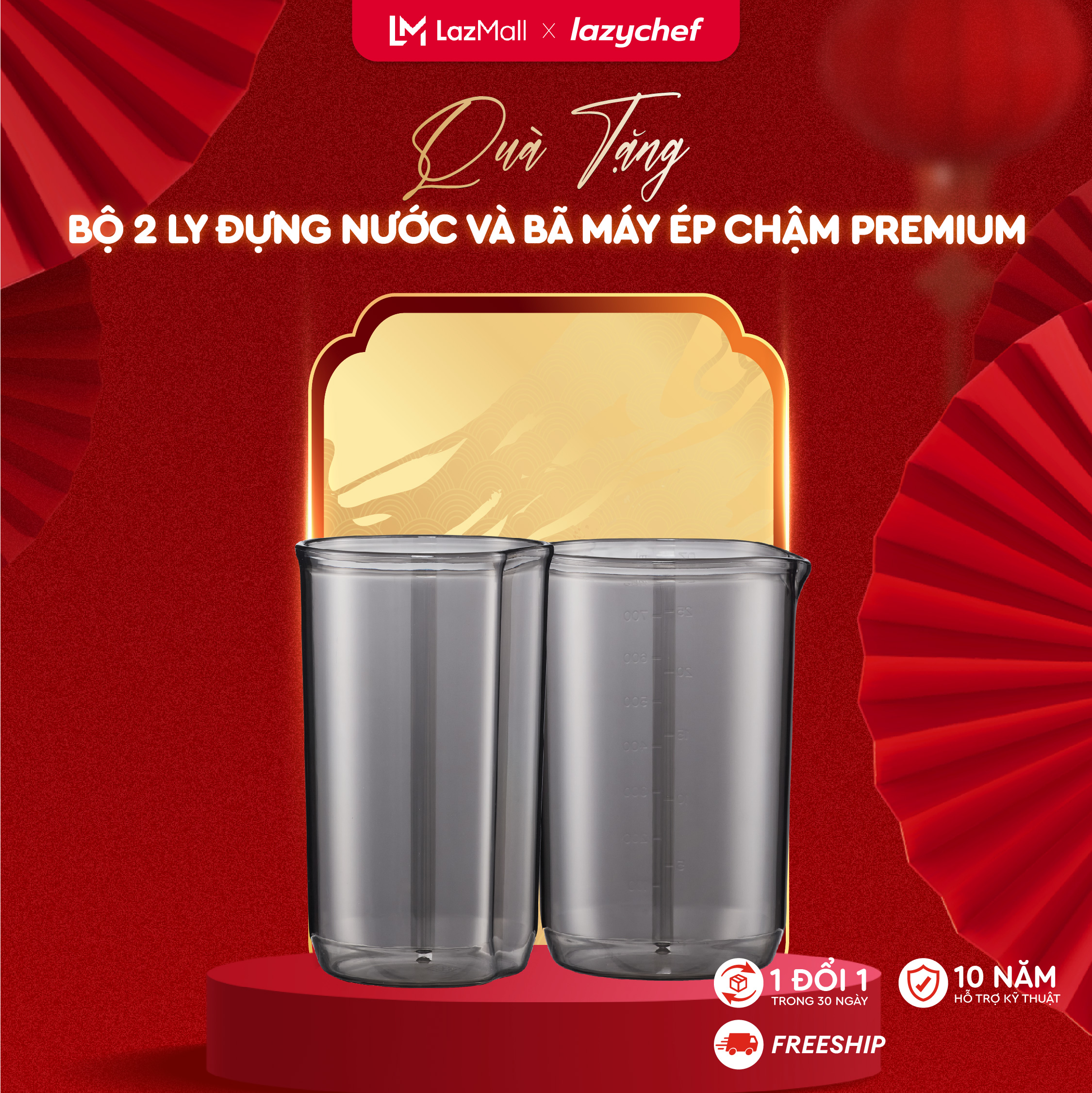 [QUÀ TẶNG] Bộ đôi cốc đựng bã và nước ép máy ép chậm Premium Lazychef chính hãng