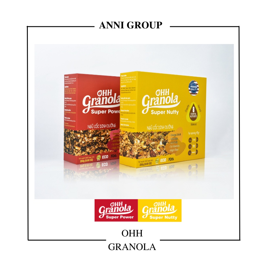 Ngũ Cốc Ăn Keto Granola - Combo 02 Ăn Kiêng Ohh Granola Nutty + Power Từ Hạt Óc Chó Mắc Ca Chocolate Organic 100%