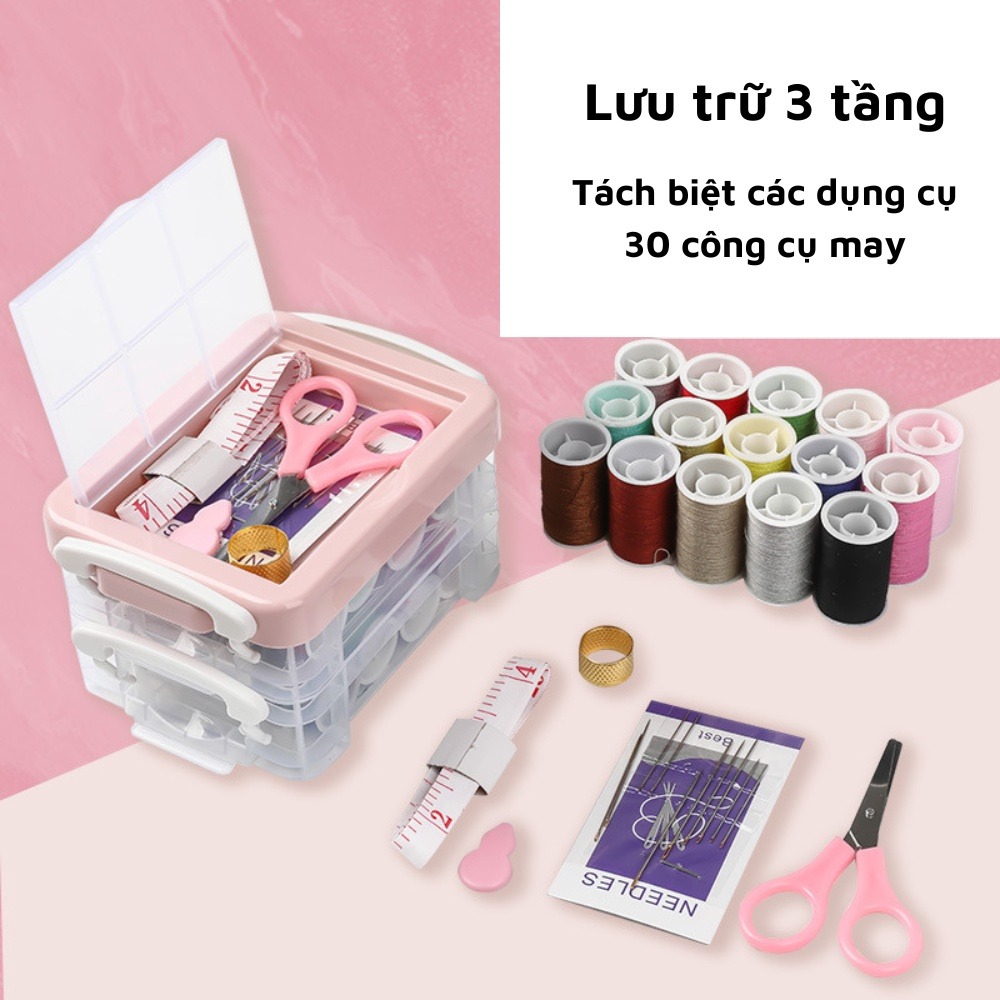 [Hàng cao cấp] Bộ kim chỉ may vá đa năng 30 món (3 tầng) - Hộp kim chỉ xách tay tiện lợi