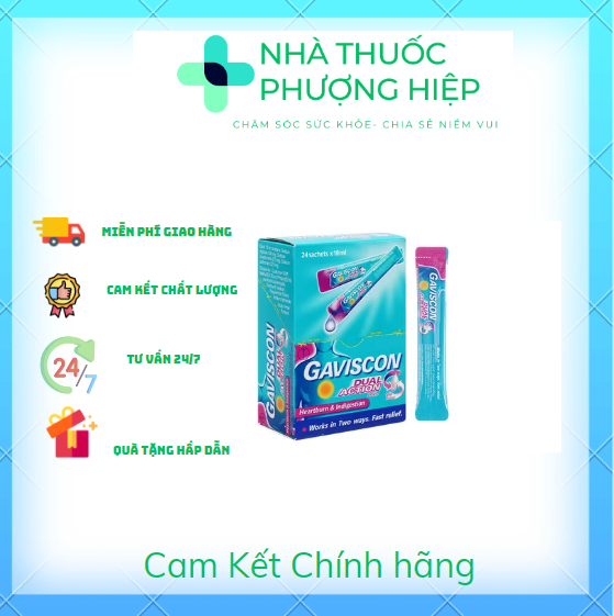 HỖN DỊCH UỐNG GAVISCON - GAVISCON DUAL ACTION LÀM GIẢM TRÀO NGƯỢC DẠ DÀY THỰC QUẢN (24 gói x 10ml)