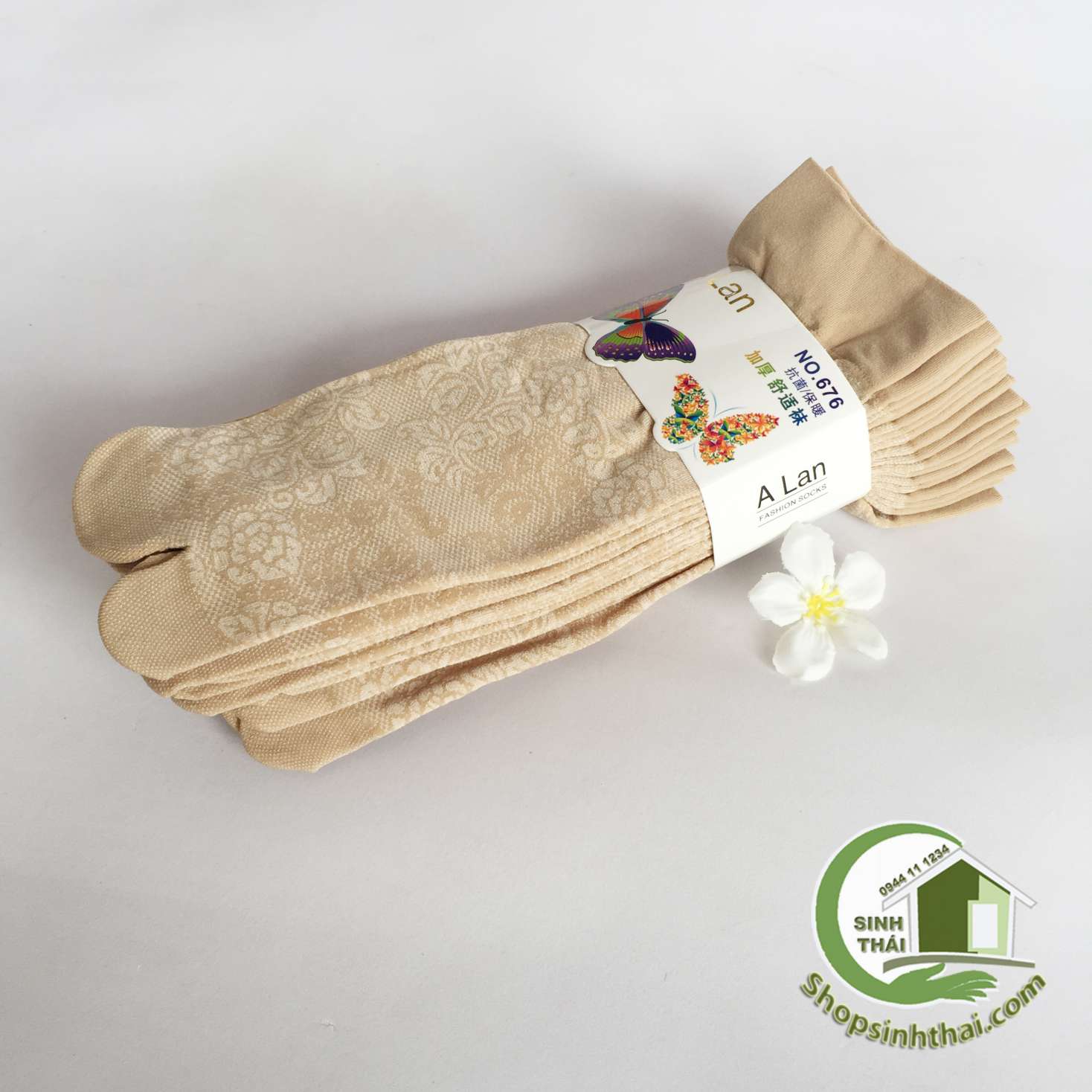 [HCM]Tất vớ chân chống nắng xỏ ngón màu da có hoa văn