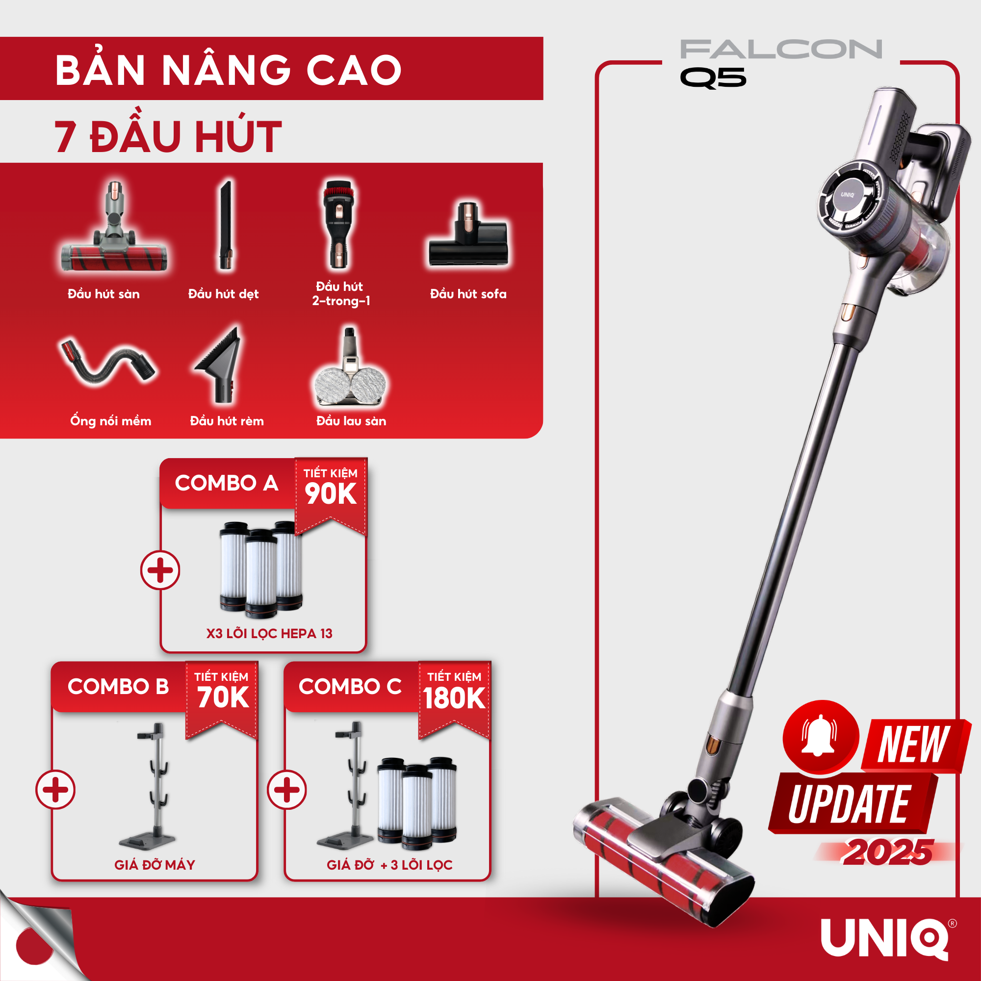 Máy Hút Bụi Cầm Tay Không Dây UNIQ FALCON Q5 Gia Đình Mini Pin Sạc Hút Giường Đệm Sofa Xe Hơi Lực Hú