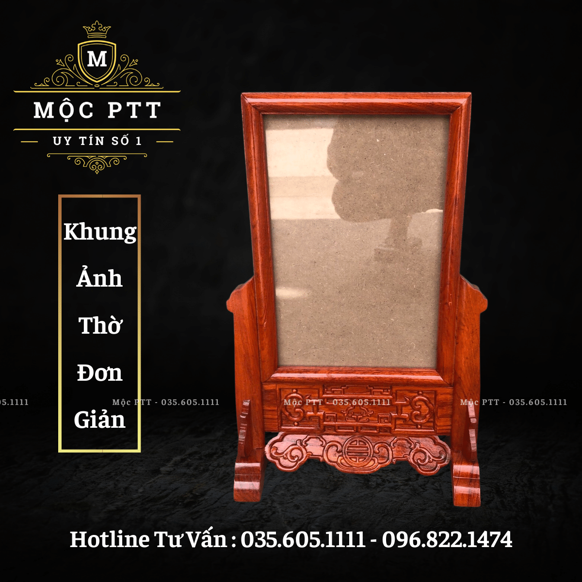 Khung Ảnh Thờ mẫu Đơn Giản gỗ Hương kích thước 20 x 30 cm đồ dùng phòng thờ