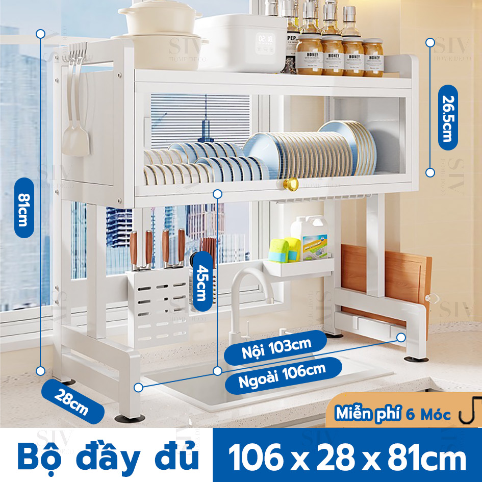 SIV kệ chén có nắp đậy Đa Năng Thông Minh Nhà Bếp Trên Bồn Rửa 2 màu
