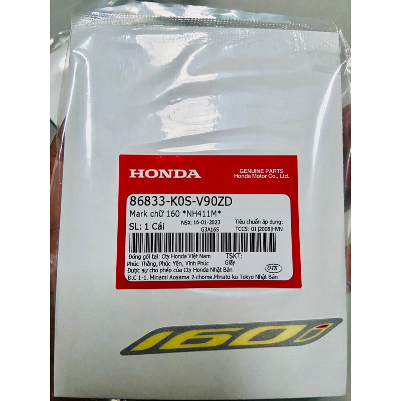 Tem dán xe SH 2023 chữ số 160i 160 chính hãng Honda SH 150 / SH 160 / Vario 160 / PCX 160 Màu Đen bó