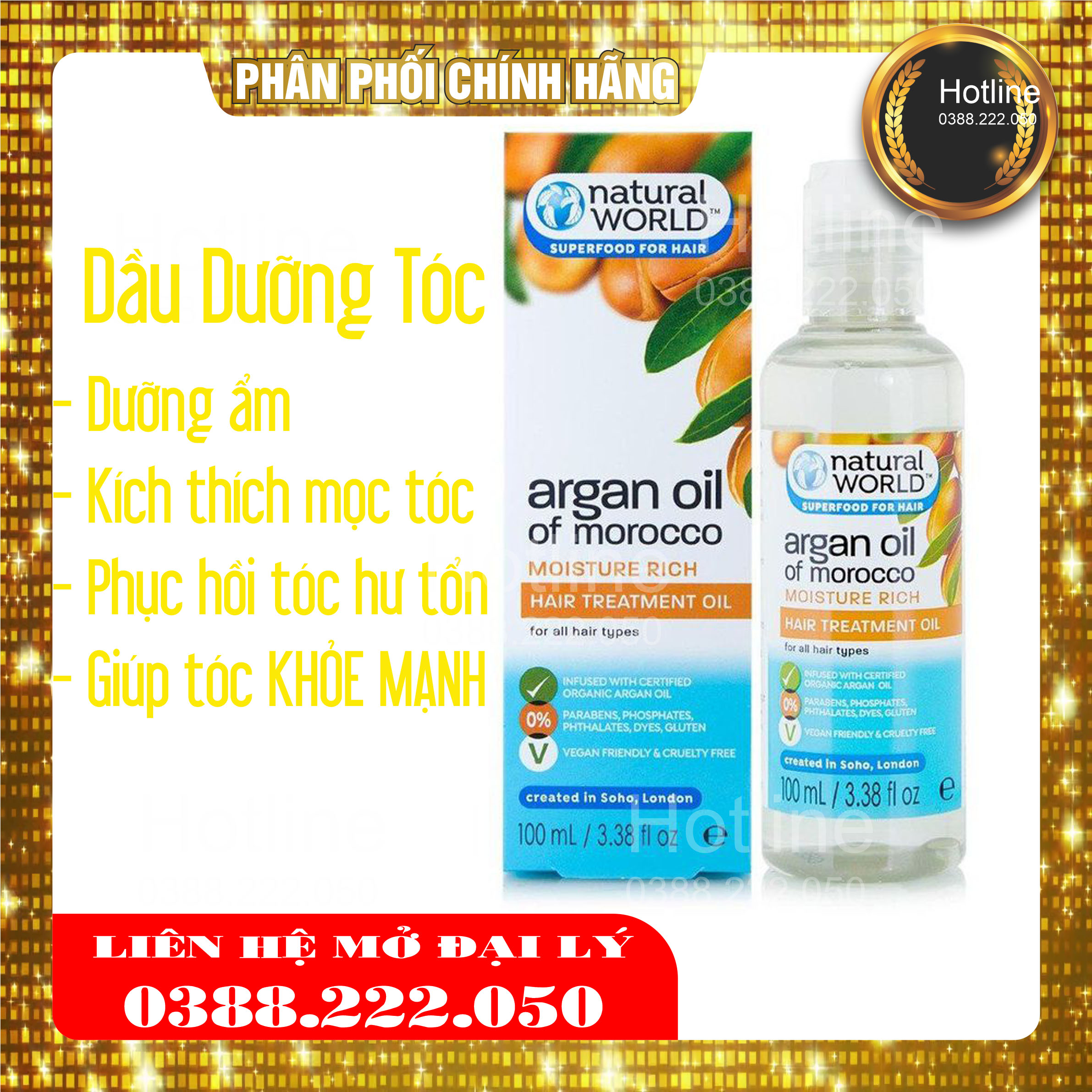 Dầu Dưỡng Tóc Natural World Argan Oil Of Morocco Moisture Rich Hair Treatment Oil Chính Hãng