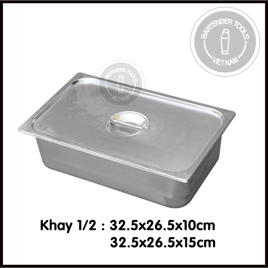 Khay đựng thực phẩm đựng thạch topping inox 1/2