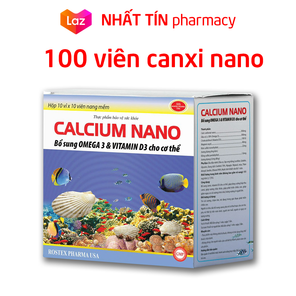 Calcium Nano (100 viên) bổ sung canxi omega 3 vitamin D3 tăng chiều cao chắc khỏe xương - 100 viên