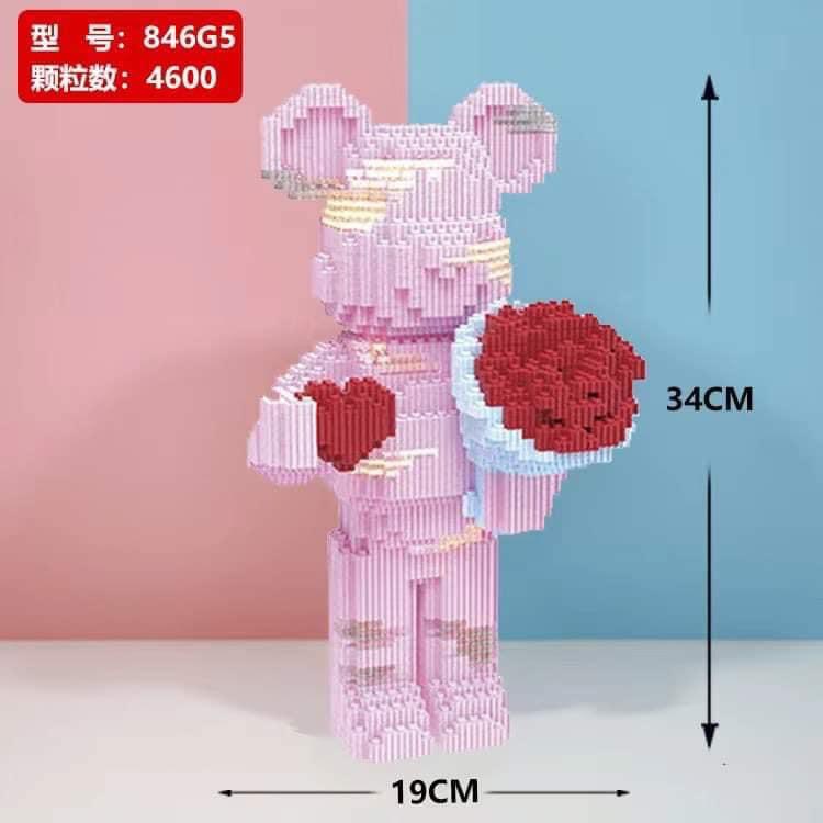 [Tặng búa] Bộ Lắp ráp mô hình  3D quà tặng gấu bearbrick ôm hoa tim 34cm