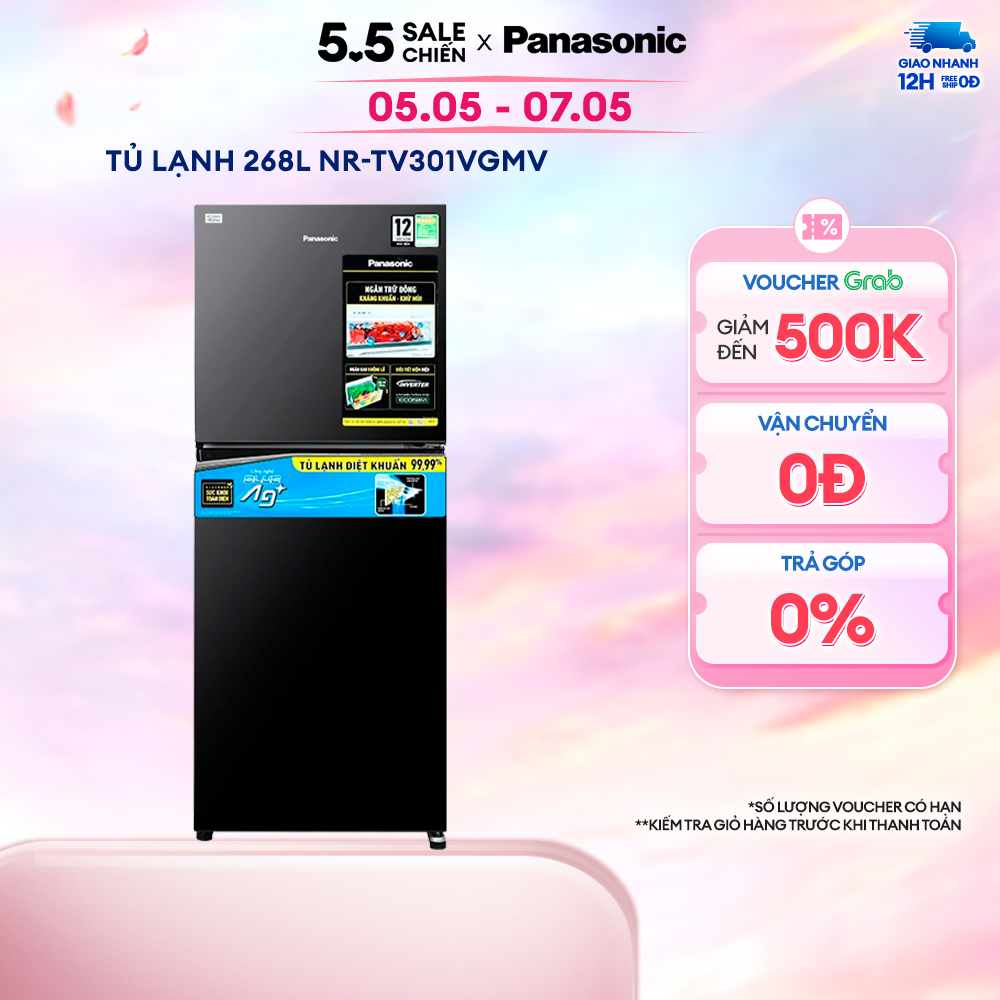 [Trả góp 0%] Tủ lạnh Panasonic Inverter 268 lít NR-TV301VGMV - Diệt khuẩn 99.99% - Ướp lạnh nhanh - Bảo hành chính hãng 24 tháng