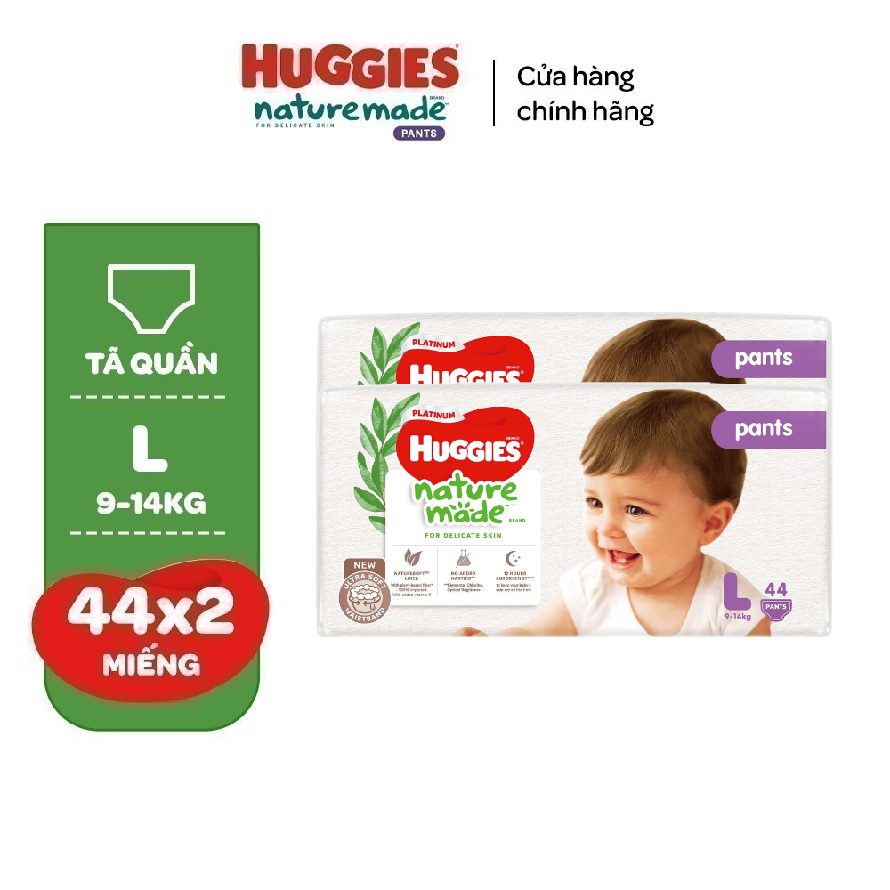 Combo 2 Tã/Bỉm quần Huggies NatureMade Platinum M58/ L44/XL38/XXL26/XXXL28