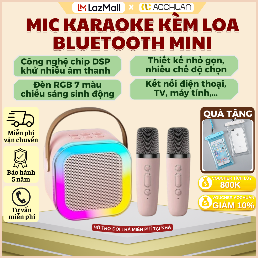 [TẶNG KÈM 2 MIC + QUÀ TẶNG 59K] Loa Bluetooth Không Dây  Loa Hát Karaoke Mini K12 Sạc Pin Không Dây  Âm Thanh Hay Bass Chuẩn Tặng Kèm 2 Mic Hát Có Thể Thay Đổi Giọng Dễ Sử Dụng Bảo Hành 1 Đổi 1