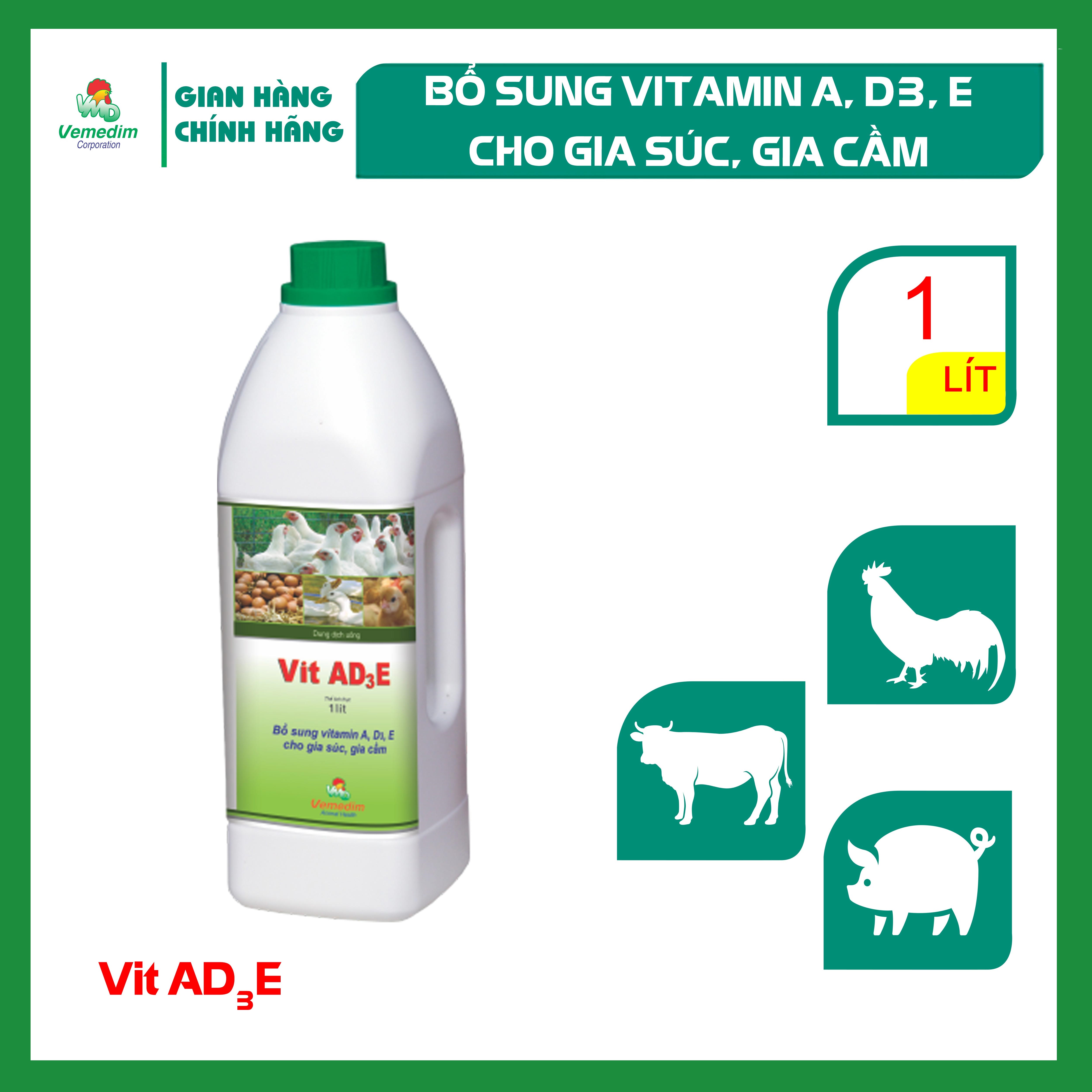 "Hoàn tiền đến 10%" Vemedim Vit AD3E bổ sung vitamin A D3 E tăng đề kháng cho gia súc gia cầm chai 1lit
