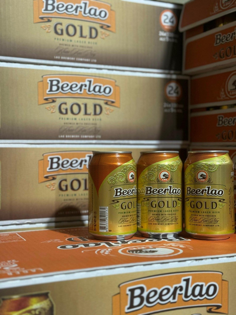 Beer Lào thùng 24 lon lào vàngđengold 330ml(chuẩn bia lào)