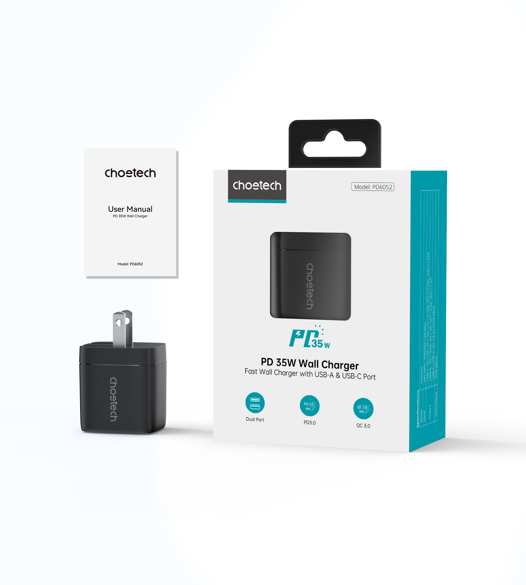 Củ sạc nhanh Choetech PD6052 35W 2 cổng (Usb A+ Type C) - hàng chính hãng