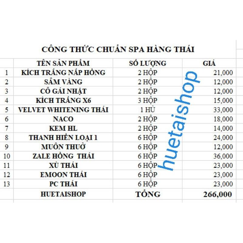 công thức chuẩn Spa trắng nhanh hàng Thái