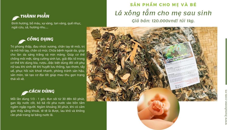 Lá Xông Tắm Cho Mẹ Sau Sinh Huna( 1Kg)