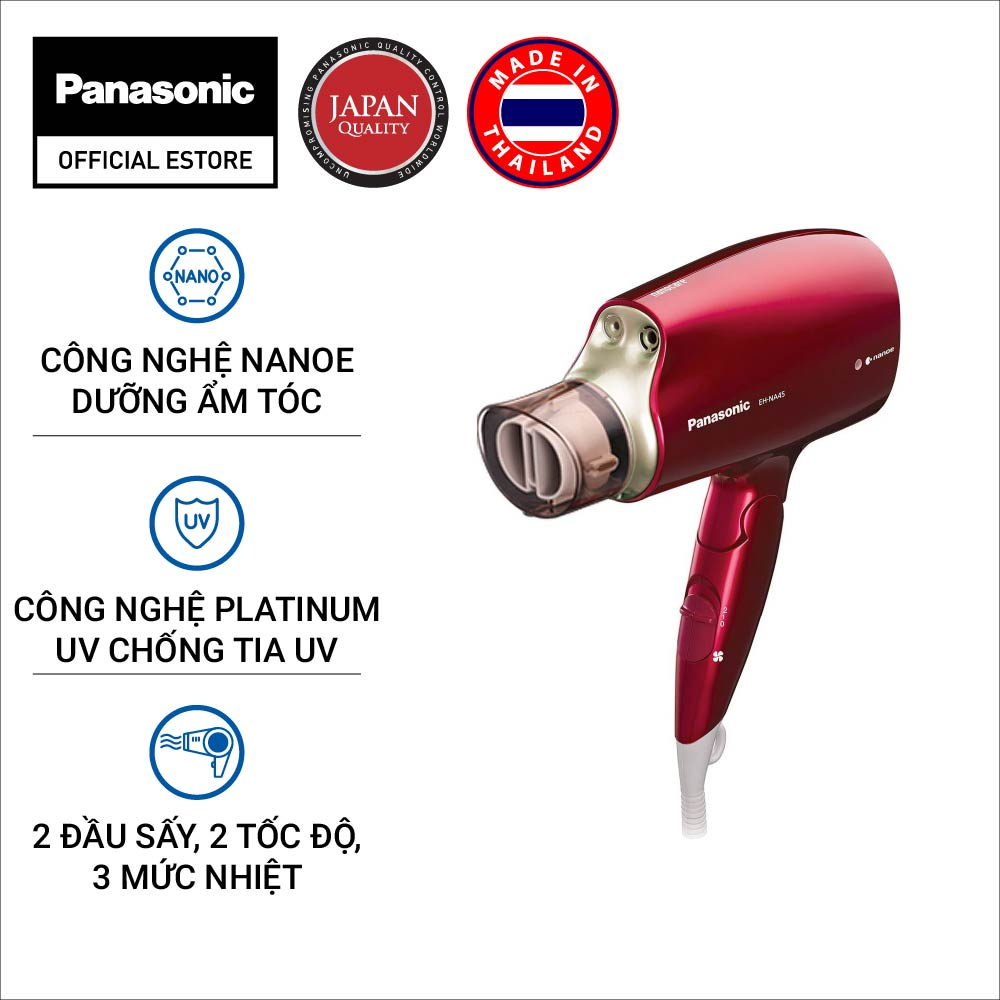 Máy sấy tóc Nanoe dưỡng ẩm chăm sóc tóc và da đầu Panasonic EH-NA45RP645 – Công nghệ Platinum ions chống tia UV hiệu quả - Bộ 2 đầu sấy khô và tạo kiểu chuyên nghiệp – Công suất 1600W – Hàng chính hãng - Bảo hành 12 tháng