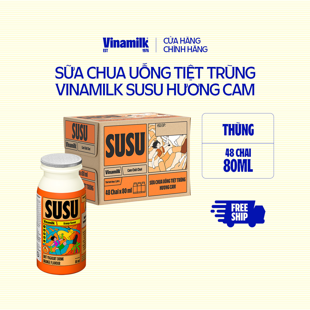 Combo 2 Thùng Sữa chua uống SuSu IQ Hương Cam chai x 80ml - 48 chai/Thùng