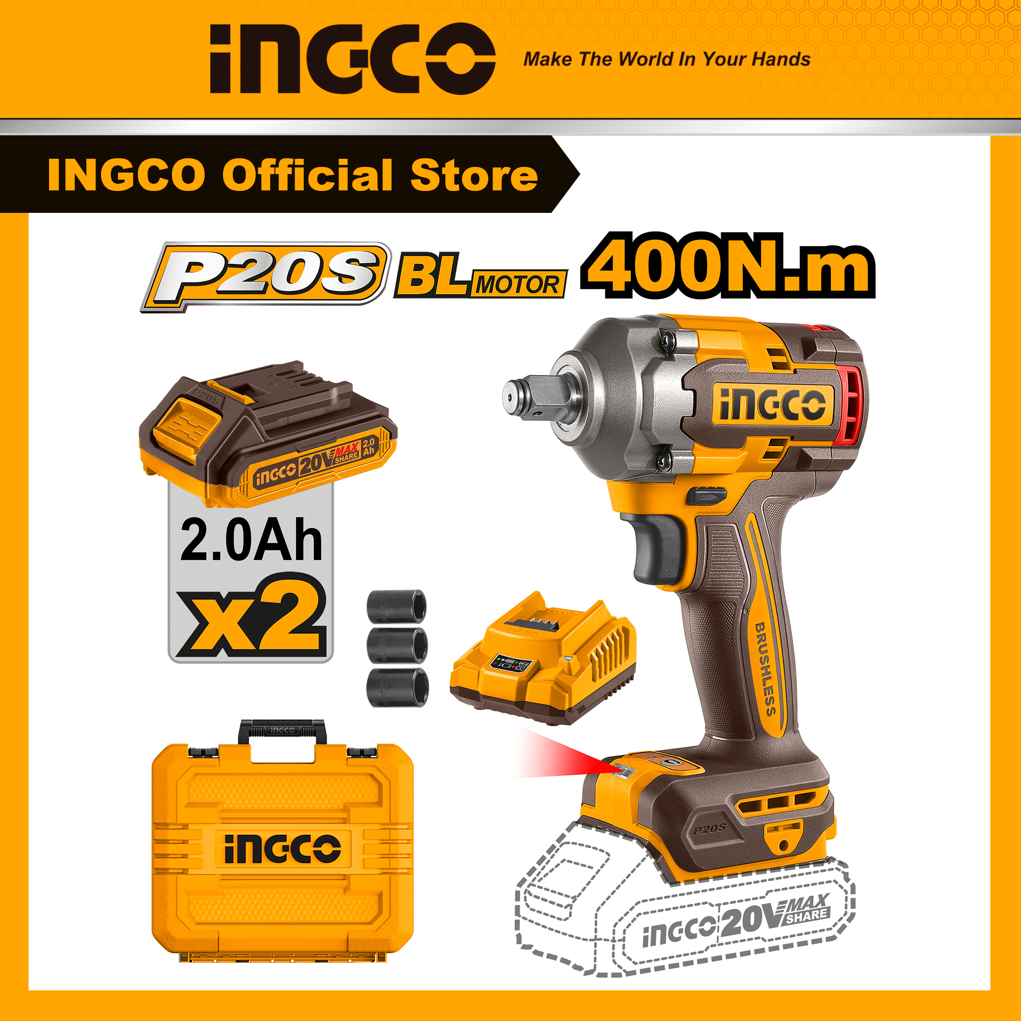Máy siết bulong INGCO 400NM CIWLI2040 momen xoắn đai ốc lên đến 550NM máy mạnh giá rẻ