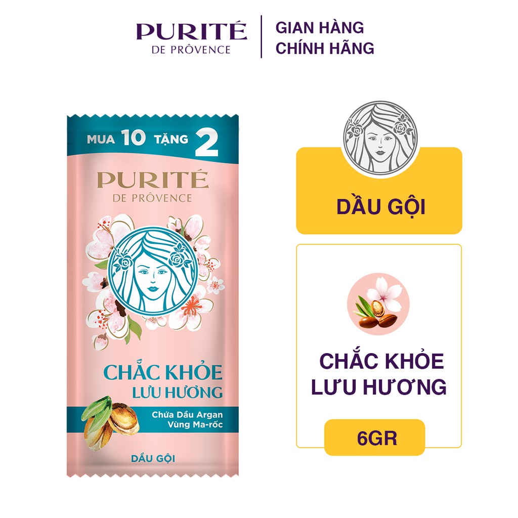 [ Mua 10 Tặng 2 ] Dầu Gội Purite Chắc Khỏe Lưu Hương 6G/Gói