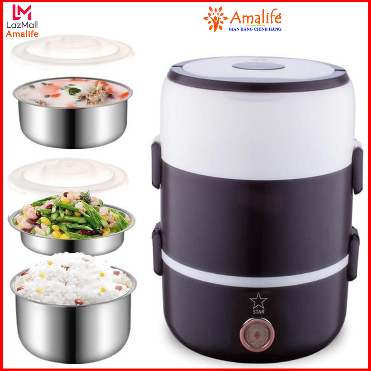 Hộp Cơm Giữ Nhiệt Cắm Điện Inox 3 Tầng Camen Đựng Cơm Giữ Nhiệt Hộp Đựng Cơm Cắm Điện Văn Phòng Có L