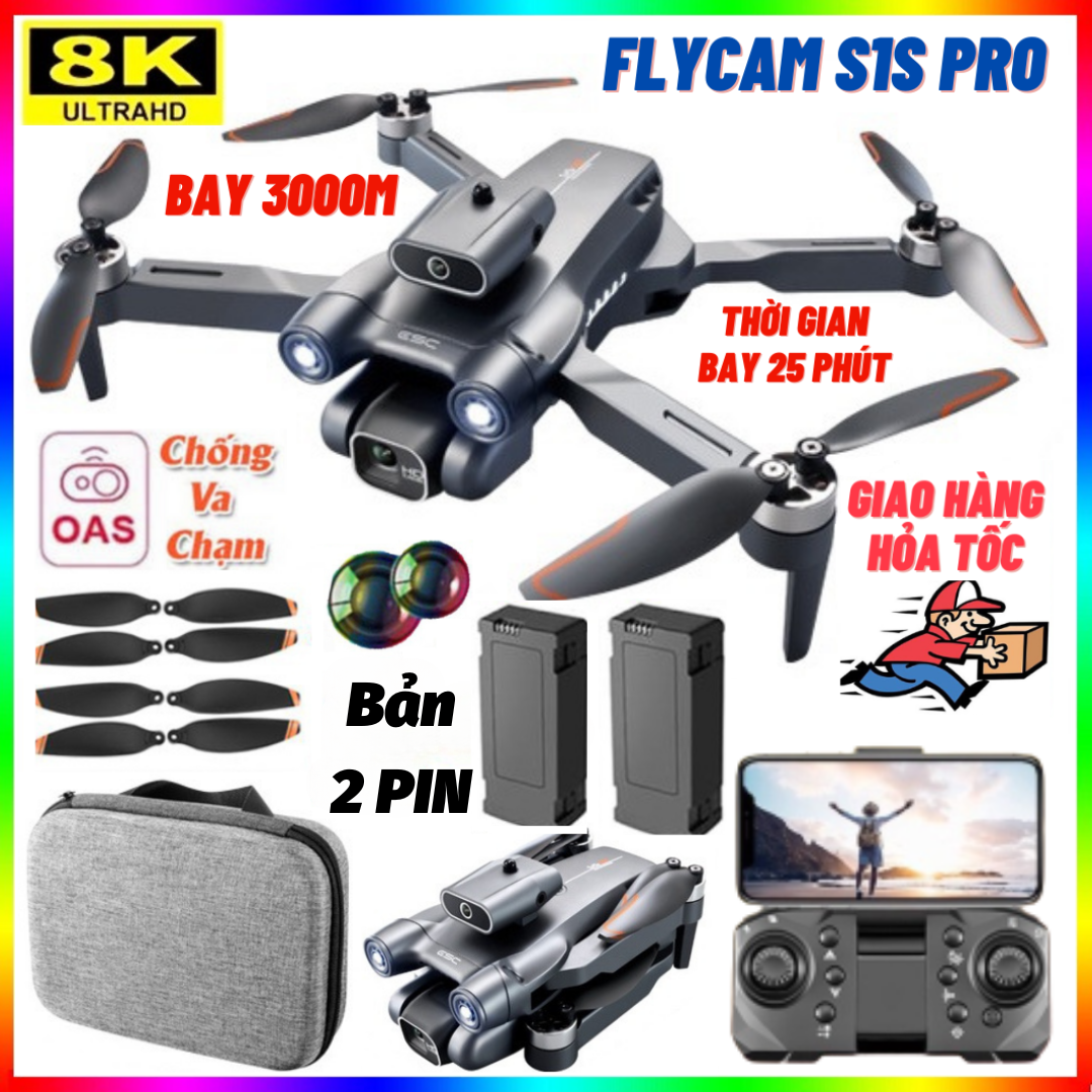 Máy bay không người lái mini Flycam S1S Pro 2023 - Drone camera 6k - Flaycam - Fly cam giá rẻ - Máy 