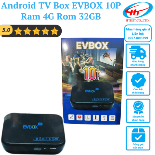 Android TV Box EVBOX 10P chuẩn 4K có ĐK giọng nói (Ram 4G Rom 32G)