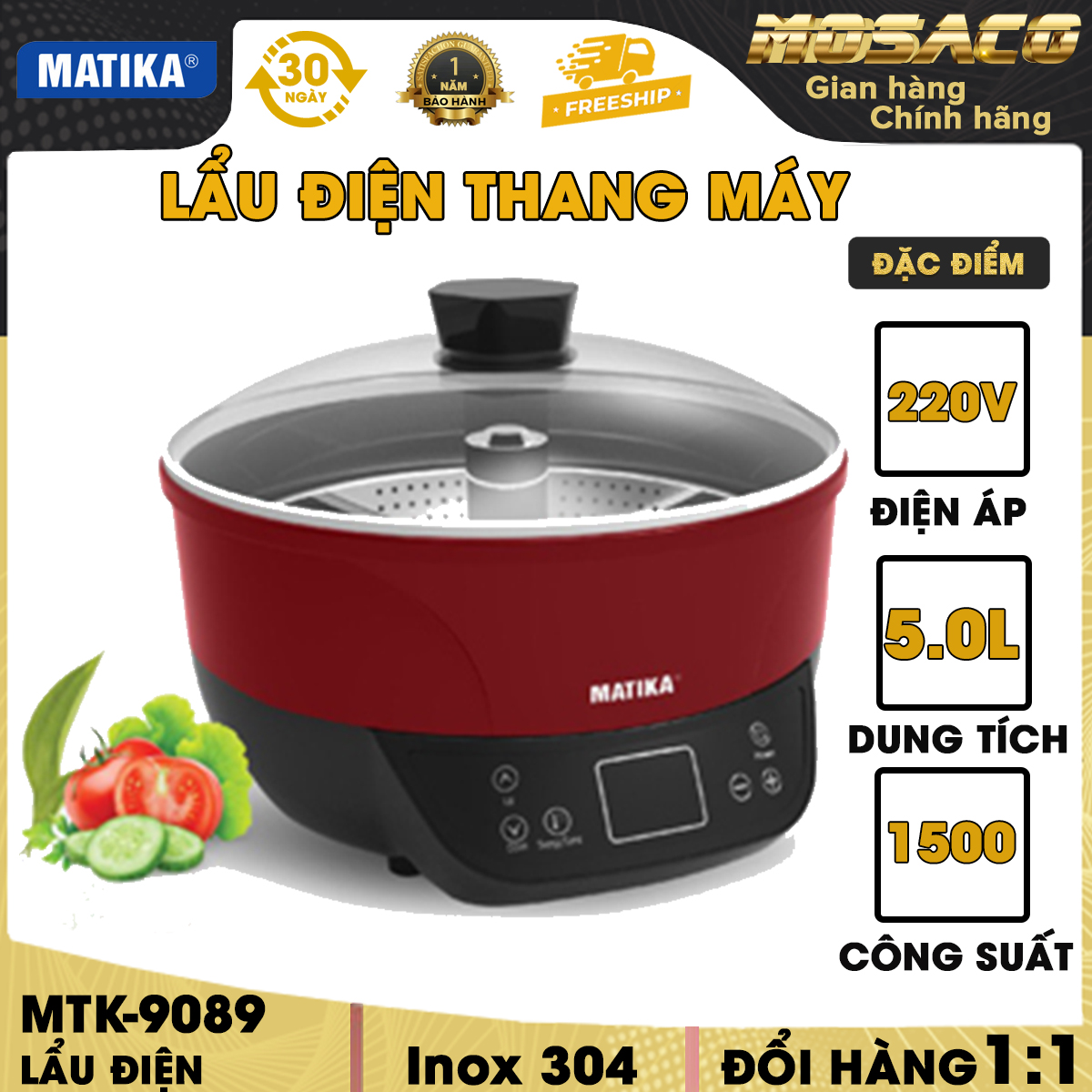 Nồi lẩu điện thang máy Matika MTK-9089 5L Chảo điện sẽ mang đến sự chuyên nghiệp và tiện nghi tuyệt vời cho các bữa lẩu gia đình có thể nâng khối lượng thức ăn lớn lên đến 5kg - MOSACO