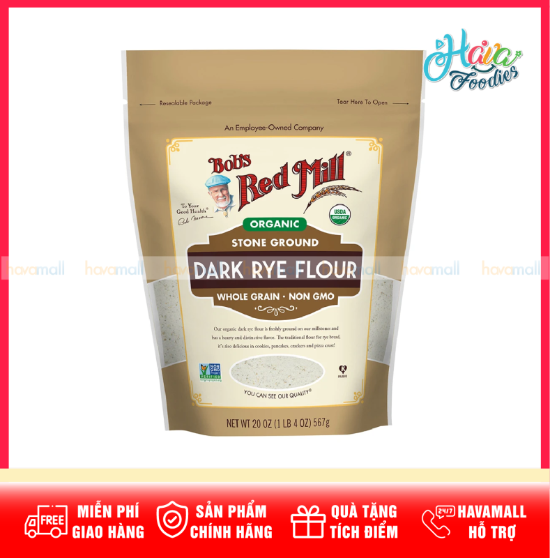 Bột Lúa Mạch Đen Hữu Cơ Nguyên Cám Bob’s Red Mill 567g – Bob’s Red Mill Organic Stone Ground Dark Rye Flour